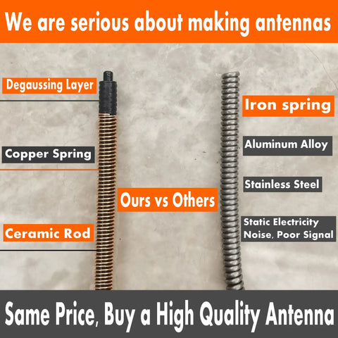 Comparison of Dodge Avenger 2011 2014 8 Inch Rubber Antenna Mast Replacement With Internal Copper Coil vs standard antenna.