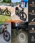 Rugged Badass Full Suspension Electric Bike For Adults With High Output Dual Motors And Massive 60V Battery crushing fifty mph peak speed, shown in multiple outdoor settings.