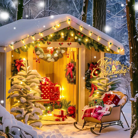 Lit Outdoor 50 Feet LED Globe String Lights With 25 Bulbs Energy Saving Waterproof Hanging Lights for snowy festive cabin decor