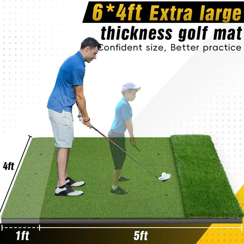 Extra Large 6x4ft Golf Mat For Indoor And Outdoor Practice 31mm Pile High Density Artificial Turf with golfer practicing swing