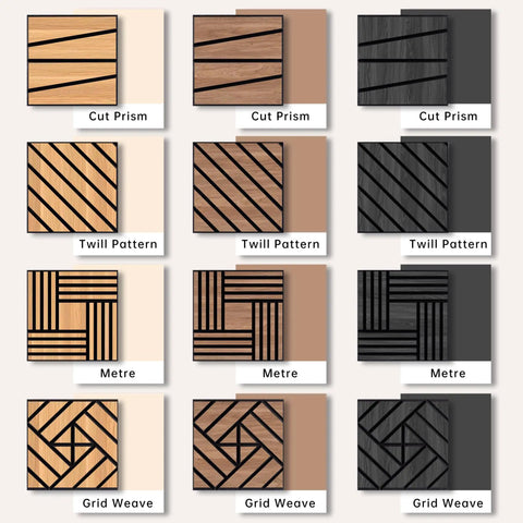 Teak Acoustic Wall Panels 16 Pack 12x12 Inch Sound Dampening Home Office Setup Ditch The Echo Crush Street Noise Nrc 0.95 different patterns.