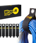 Beefed-Up 17-Inch Storage Straps Pack of 6 for Cords Hoses Ropes and Cables Extension Cord Organizer shown with blue cable in use.