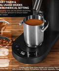 Cordless Coffee Grinder Featuring Rechargeable Conical Burr Mill And Sixty Precision Settings For Super Smooth Brewing On The Fly with stainless steel portafilter and digital display.