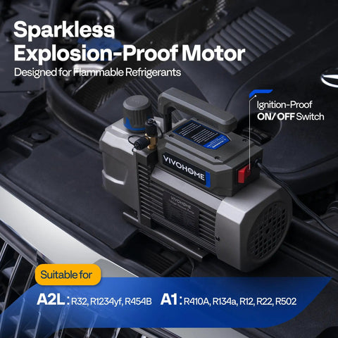 A2L Compatible Vacuum Pump Kit With 1/3 HP Motor 4.5 CFM 1 Stage And Manifold Gauge Set For HVAC Evacuation Sparkless IgnitionProof Safe For R32 R1234yf R454B Systems, vacuum pump on car A/C