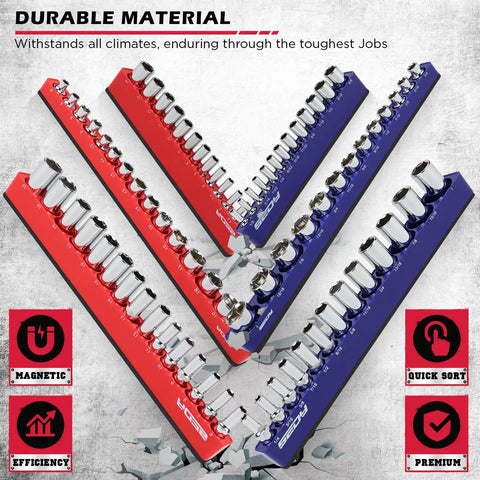 12 Piece Magnetic Socket Organizer Set For Quarter Inch, Three Eighths Inch, And One Half Inch Drive SAE And Metric, Detachable Tray
