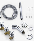 Wall Mount Tub Filler Waterfall Faucet With Handheld Shower Chrome Finish components shown in standard size and finish