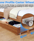 Mini Side Mount Casters Low Profile Rubber Wheels Rigid Non Swivel Rollers For Sliding Doors Deep Drawers Furniture Cabinets installed under a drawer.