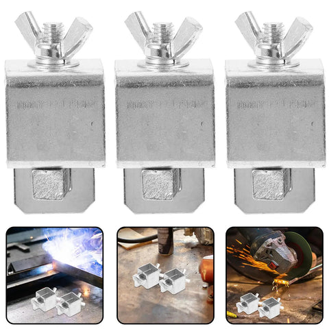 Heavy Duty Welding Clamps For Flawless Butt Joint Assembly And Metal Sheet Alignment Featuring Sturdy Locking Pincers, three clamps visible.