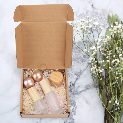 Rock Solid 50 Pack Small Shipping Boxes 6x6x2 Inch Brown Kraft Corrugated Cardboard Mailing Cartons For Ecommerce Business Packaging And Gift Wrapping Straight Up Sturdy Easy Peasy Setup Anytime with decorative items inside.