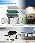 Front view: Amazon daphino 2500LM outdoor solar flood light, 3-head, motion sensor, IP65, 2-pack