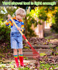 Child using rake from 8 Piece Kids Garden Tool Set With Real Wood Handles And Steel Heads Shovel Rake Spade And Hoe For Lil Helpers
