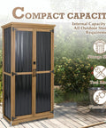 Weatherproof Outdoor Storage Cabinet With Adjustable Shelves, Tall Vertical Shed For Patio And Backyard Tools, shown outdoors