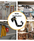 4 Pack Heavy Duty L Track Hooks With Single Stud Fitting, 200 Lbs Max Load, installed in various settings for tool organization