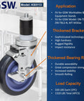 Built Tough 4 Inch Heavy Duty Caster Wheels With Expanding Stem And Dual Brakes 1320 Lb Capacity close-up view of metal bracket and polyurethane wheel.