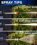 Different spray angles of Portable Cordless Pressure Washer With Turbo Jet Power 350 PSI 21V Battery 6 In 1 Nozzle