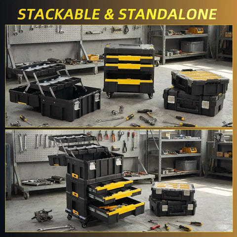 Rolling Tool Box With Wheels, 4-In-1 Modular Organizer System, Stackable Tool Chests With Drawers For Garage Storage