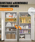 Built Like A Tank Super Tall Steel Pantry Cabinet With Double Doors And Four Shelves Kitchen Storage Saver showcasing adjustable shelves.