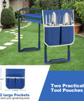 Workhorse Garden Kneeler And Seat With Thick Wider Soft EVA Pad Foldable Heavy Duty Durable Garden Stool in garden with blue tool bag