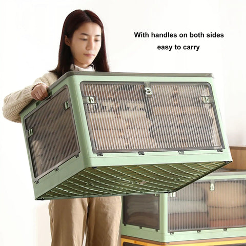 Slick Clear Foldable Storage Bins With Secure Lids Heavy Duty Plastic Containers Smooth Rolling Casters And Sturdy Handles For No Fuss Pantry Wardrobe Or Closet Organization Solutions