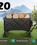 Grab And Go Foldable Camp Wagon With Wheels Heavy Duty Cart Holds 220 Lb And 100L Capacity for outdoor adventures, loaded with logs