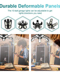 Ultra Bright 4 Pack 180W Led Garage Lights 36000LM With E26 E27 Base Deformable 10 Plus 1 Panel showing adjustable panels
