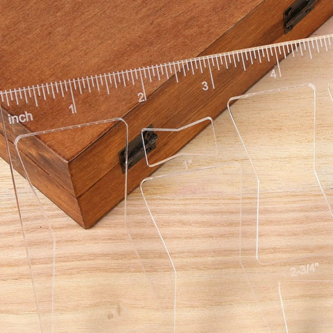 Straight Up Durable Router Clip Butterfly Inlay Template With Thick Clear Acrylic Guide For Woodworking Decor And Diy Crafts No Sweat Cutting Fixture Seven Inch Size For Pro Shop Results shown with inch ruler on wood surface.