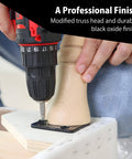Heavy Duty Tough As Nails Black Oxide Modified Truss Head Wood Screws Set 100 Pack With Three Sizes being installed with a drill
