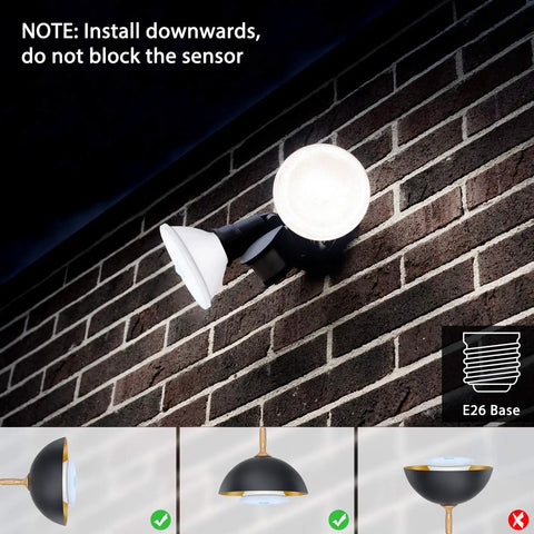 Boss Outdoor Motion Sensor Flood Light 5000K Daylight LED installed on brick wall with E26 base, focus on sensor placement.