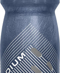 Rock Solid Double Wall Insulated Cycling Water Bottle Keeps Drinks Ice Cold On Long Rides Optimized Bike Cage Fit With Hassle Free Perforated Squeeze Valve For Rapid Sipping During Intense Grinds In Classic Navy, showing the design and squeeze top.