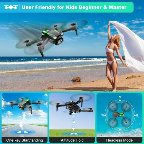 1080P HD FPV Foldable Drone For Kids And Adults Beginners With Brushless Motors and Stable Hover flying at beach