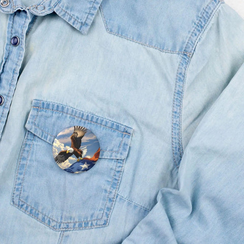 Dope Sunset Airplane Button Pins Set Of Five 2.4 Inch Round Metal Badges For Crafting DIY Projects on denim shirt pocket