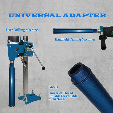 Blue 2-inch diamond core drill bit for wet drilling on hard concrete, laser-welded, shown with universal adapter.