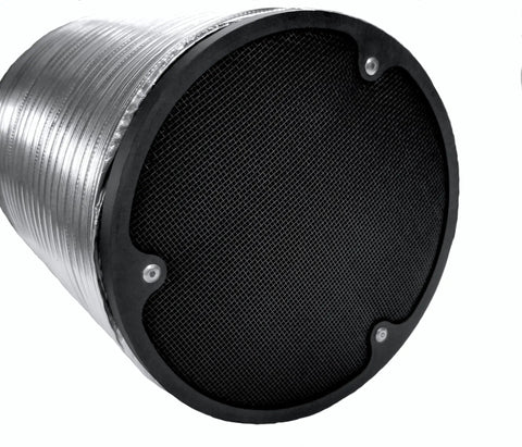 Close-up of 6 Inch Air Duct Screen With Carbon Filter For Ducts, Vents, Grow Tents, And Fresh Air Intakes, weatherproof frame