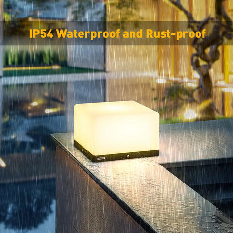 Chill Out In Style With These Modern Warm Led Post Cap Lights That Deliver Luxury Waterproof Vibes Perfect For All Your Fence Deck Garden And Patio Posts E26 Bulb Ready For Awesome Outdoor Living, shown in rain.