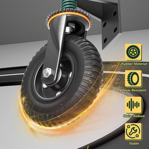 Tough As Nails Eight Inch Gate Wheels With Spring Suspension For Fence And Yard Doors showing durable rubber tire and swivel joint.