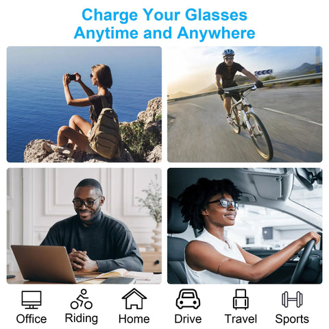 Collage image of diverse people using technology in various settings; 3.9Ft Type C Charging Cable For Ray Ban Meta users.