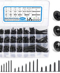 Heavy Duty Black Wood Screws Assortment Kit 485 Piece Self Tapping Set Featuring Carbon Steel Construction in storage case