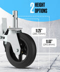 Heavy Duty Scaffolding Wheels With Swivel Stem Mount And Dual Lock Brakes For Smooth Riding On Tough Job Sites, 11.25" and 11.63" height options.
