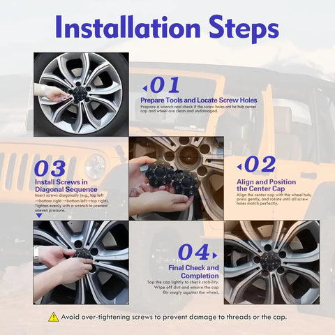 Installation steps for 12 Pack Wheel Center Cap Screws With Adapter Tool For 1001 63 B 1001 63B 1001 63GB Kit
