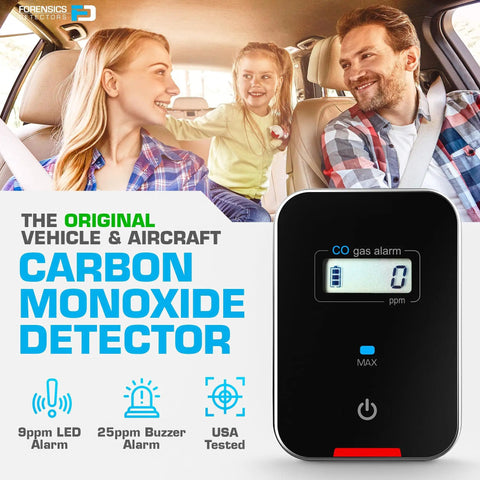 Fleet-Ready Carbon Monoxide Detector For Cars Planes Buses And Trucks With Fast Low-Level 9ppm Alarm visible in vehicle setting