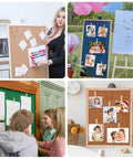 Various bulletin boards showcasing the 100 Piece Natural Wood Push Pin Clip Set Includes Clear Tube To Tidy Up Papers And Memos.