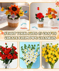 DIY bouquets from the 800 Pieces Pipe Cleaners Flower Kit For DIY Crafts With 8 Color Thick Chenille Stems, showcasing floral designs.