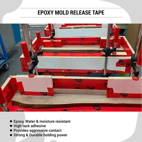 Red Construction Sheathing Tape for Doors and Windows, Epoxy Resin Tape, 2.4 inch by 180 foot, in woodworking clamp setup