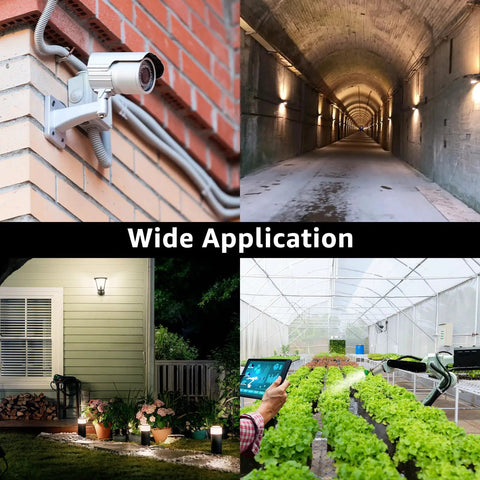 Outdoor Weatherproof 5 Pole Junction Box Enclosure With 86 By 74 By 62 Mm Size And 20 Mm Cable Gland IP66 Waterproof Dustproof Case shown in various installations including cameras and lighting.