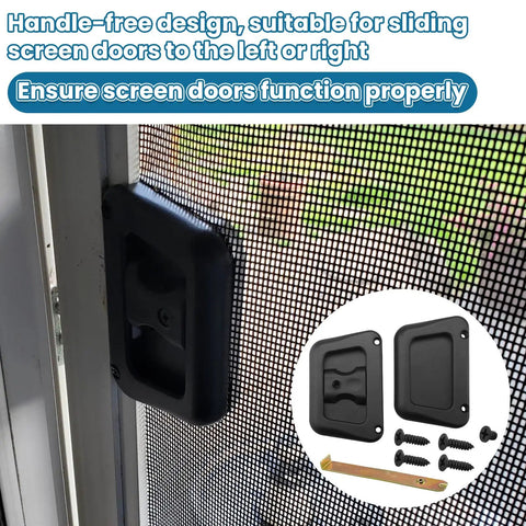 Black A187 Sliding Screen Door Pull Handle Replacement Kit with hardware, installed on screen door, shown with components.