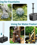 8W Solar Pond Filter With Built In 3600mAh Battery Backup And Water Pump For Ponds Fish Tanks Bird Baths Waterfall Garden DIY Water Feature No Fuss Setup shown in use for fountains and water features