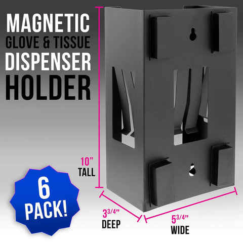 Universal Wall Mount Glove Dispenser And Tissue Box Holder Pack Of 6, Magnetic Latex Glove Organizer, side view with dimensions
