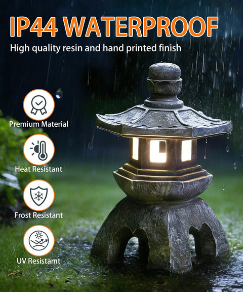 Solar Pagoda Lantern Garden Statue For Indoor Outdoor Use Zen Vibes Asian Decor For Landscape Balcony Patio Porch Yard Polyresin With Stone Finish Yard Art Ornament with LED light in rain.