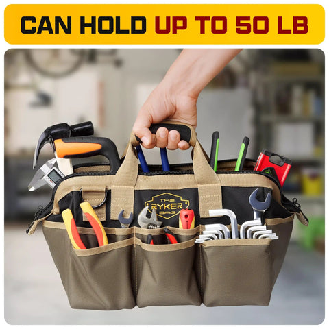Premium 14 Inch Heavy Duty Tool Bag Organizer With Deep Storage Compartments And Quick Access Pockets Built Tough For Mechanics And Pros Khaki Job Site Hustle Ready Gear Tote