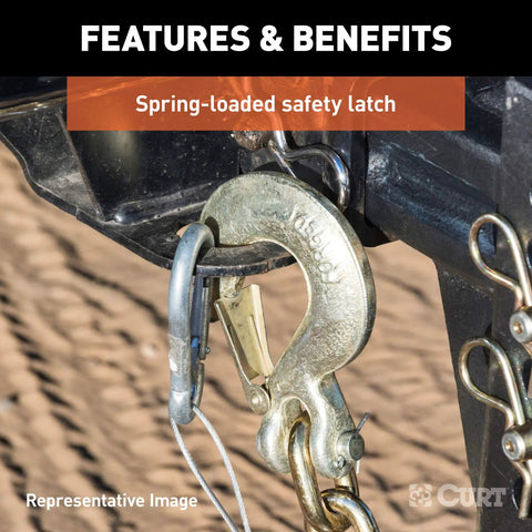 Heavy Duty 14000 Lbs Clevis Slip Hook Forged Steel Safety Chain With Locking Latch showing spring-loaded latch mechanism.
